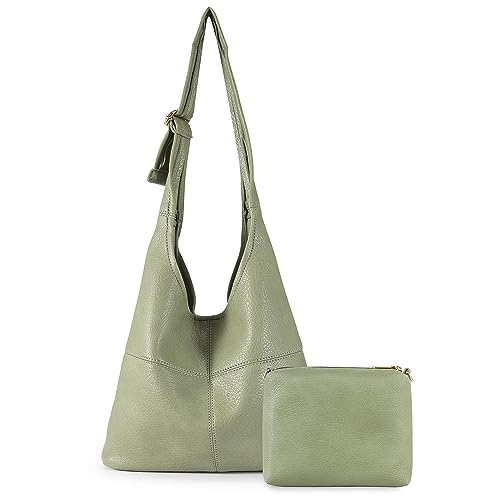 Montana West Hobo Purse for Women, Vegan Leather Shoulder Bag with Wristlet | Soft Slouchy, Magnetic Closure, Adjustable Strap and Matching Zip Wristlet; Roomy Purse for Work, Travel, Daily Use - color: Green