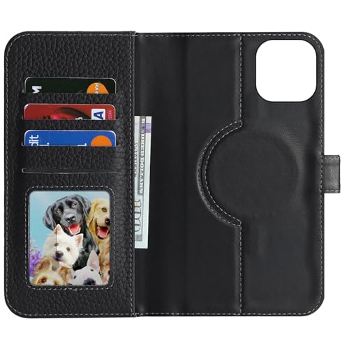 Detachable Genuine Leather Case for iPhone 15 Wallet Case Magnetic 2in1 Removable Flip Cover Book Purse Compatible with Magsafe Charging Kickstand Card Holder-Black - color: Black, size: iPhone 15
