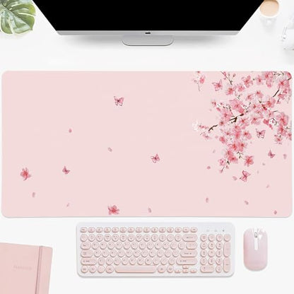 Cherry Blossom Desk Mat, Cute Extended Gaming Keyboard Mouse Pad, Large Office Desk Cover Mat Pad Deskmat, Non-Slip Leather Home Office Desk Mat Protector 23.6"x11.8" - color: Cherry Blossom, size: S(23.6×11.8 inch)