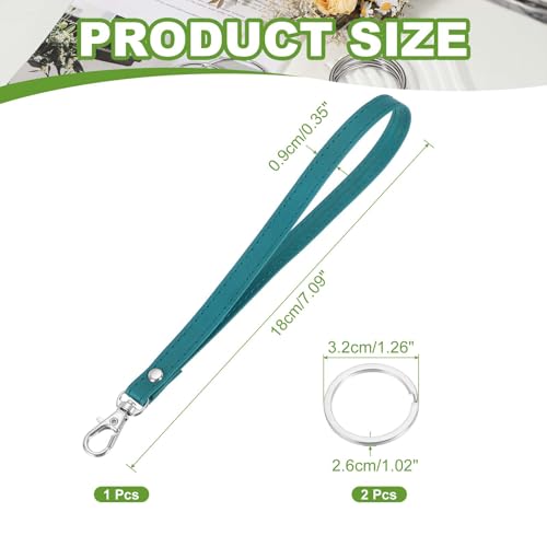 Wristlet Strap PU Leather Keychain Wristlet Lanyard Hand Strap Replacement with Rings Fit for Wallet Purse - color: Cyan/Silver