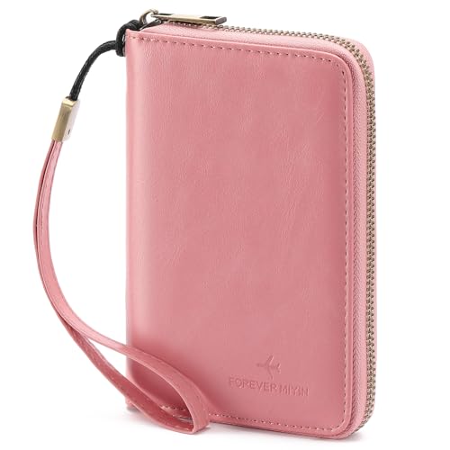 RFID Blocking Passport Holder for Wallet,with Zipper Travel Wallet Credit Cards Case Women Men Passport Cover Wallet - color: Light Pink