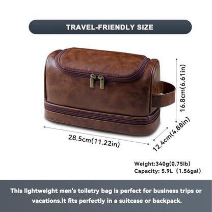 Toiletry Bag for Men,Large Leather Travel Pouch Bag with Hanging hook - color: Red Brown