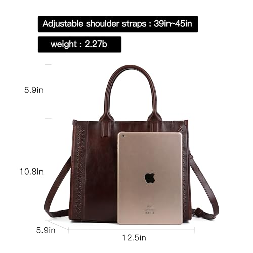 Leather Tote Bag for Women Genuine Leather Work Tote Travel Purse Top Handle Crossbody Handbags - color: Coffee