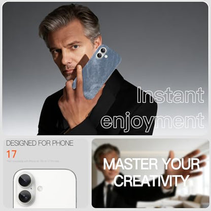 Phone Case for iPhone 17,Gray-Blue | Magnetic Case, Compatible with Magsafe - Denim Fabric - Slim Fit & Soft Feel - color: Grey-blue, size: iPhone 17