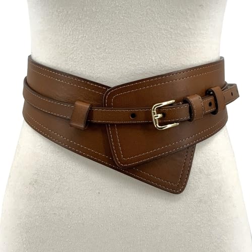 Women Wide Waistband, High and Low Waist Full Grain Leather Skinny Boho Concho Belt - color: Coffee, size: 36"(fits 34”-37”)