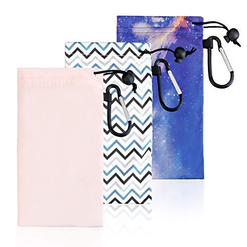 LifeArt Cleaning Storage Glasses Pouch, Portable Sunglasses Case with Carabiner, Pouch with Hook or Double Lens Pouch - color: Jd_pink&blue&starry Sky
