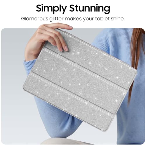 Fintie Glittering Case for iPad 9th / 8th / 7th Generation 10.2 Inch | Sparkly Shockproof Cover with Shiny Clear Back Shell, Viewing & Typing Angles, Pencil Holder, Auto Wake/Sleep, Silver - color: Silver
