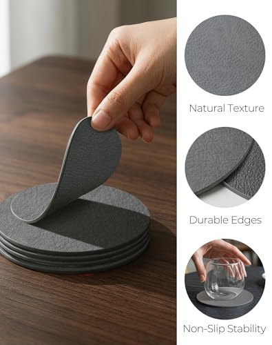 Leetaltree Reversible Leather Coasters Set of 18 with Holder, 4" Round Waterproof Heat-Resistant Non-Slip Cup Mats for Coffee Table, Bar, Dining Room - color: Mist Grey, size: Set of 18