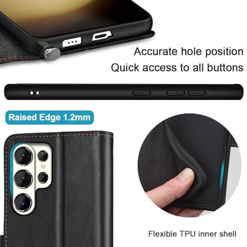 KEZiHOME Genuine Leather Wallet Case for Samsung Galaxy S26 Ultra | Black/Brown, RFID Blocking Card Holder, Kickstand, Magnetic Protective Phone Folio Cover, Compatible with S26 Ultra - color: Black/Brown, size: Galaxy S26 Ultra Case