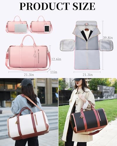 Garment Duffle Bag for Travel, 2-in-1 Garment Bags Carry On Hanging Suit Bag, Foldable PU Leather No Wrinkle Dress Bag for Women & Men, Weekender Overnight Business Trip Black - color: Black
