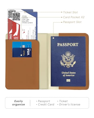 Passport Holder for Travel - RFID Blocking for Women & Men | PU Leather, Travel Essential, Stylish Accessary, Waterproof, Dark Brown - color: Dark Brown