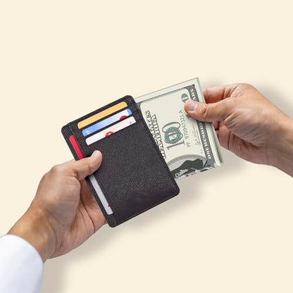 Brown Leather Slim Minimalist RFID Blocking Front Pocket Wallet, Credit - color: Brown