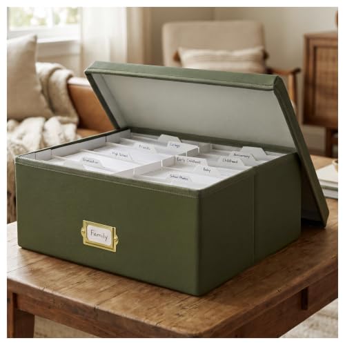 INMAKER PU Leather Photo Storage Box, Decorative 4x6 Photo Storage Box | Hold up to 1700 4x6 Pictures, Cards, Reinforced PP base, Photo Container with Dividers, Menory Box for Family, Wedding, Baby - color: Olive Green
