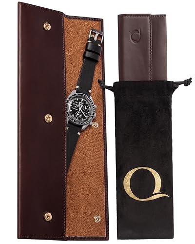 Watch Sleeve Pouch - Full Grain Napa Leather Travel Watch Case with Velvet Interior - Watch Storage Holds Luxury Watches Flat - Watch Gifts and Accessories - color: Brown / Tan