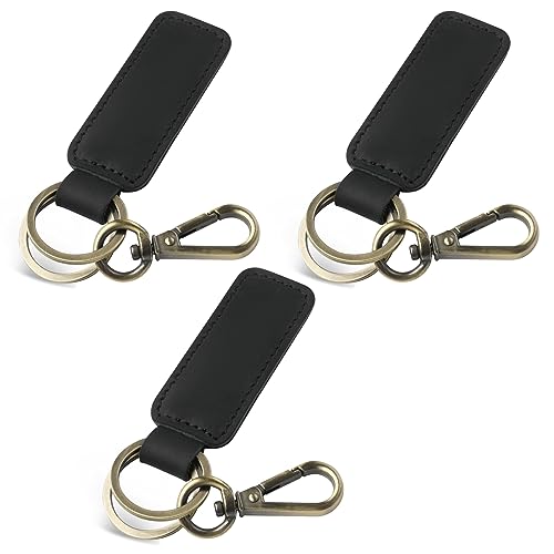 Jack&Chris Genuine Leather Car Keychain, Universal Key Fob Keychain, Leather Key Chain Holder for Men and Women, JC306 - color: Black*3
