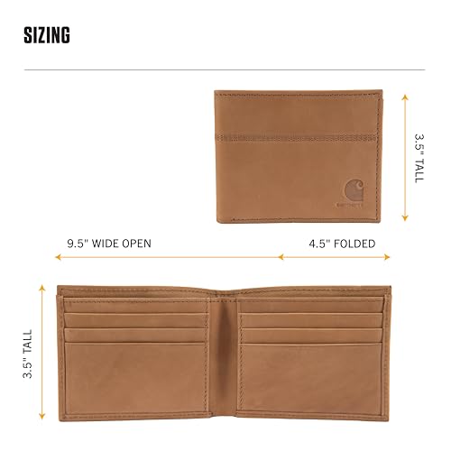Carhartt Men’s Full Grain Saddle Leather Wallets, RFID Blocking Bifold, Trifold, and Front Pocket Options, Gifts for Men - color: Carhartt Brown (Bifold)