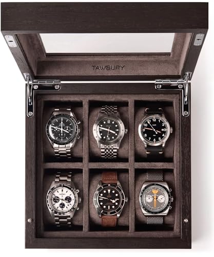 TAWBURY Wooden Watch Box Organizer for Men – 6 Slot Watch Box for Men | Luxury Watch Case for Men | Wood Watch Box Unisex | Wood Glass Watch Box Case Organizer | Wooden Watch Boxes for Men 6 Slot - size: 6 Slot with Window