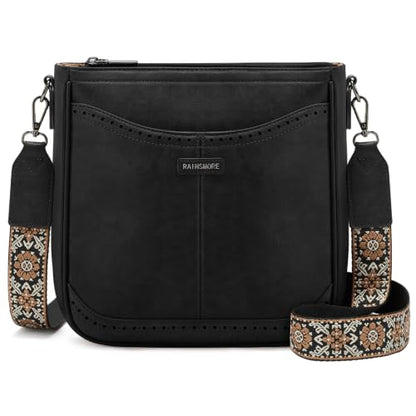 RAINSMORE Crossbody Bags for Women Retro Leather Crossbody Purse - color: Black