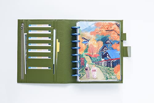 Moterm Leather Cover for Half Letter/Junior Discbound Planner, with Back Pocket (Pebbled-Olive) - color: Pebbled-olive
