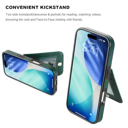 KIHUWEY for iPhone 17 Pro Wallet Case Card Holder Kickstand, Dark Green - color: Dark Green