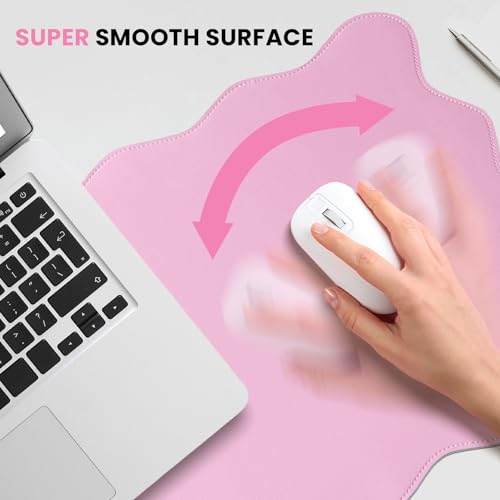 PU Leather Desk Pad, Scalloped Non-Slip Mouse Pad & Large Desk Mat Cover Stitched Edges Writing Pad for Office, Home - Waterproof, Easy to Clean, Durable Surface I 31.4"x15.7", Pink - color: Pink