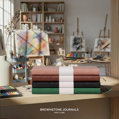 BROWNSTONE JOURNALS A5 Sketch Book Hardcover - 80 Sheets 100 GSM Paper | 5" x 8", Lay Flat, Vegan Leather Cover, Elastic Band, Back Pocket, Compact Art Drawing Book for Adults & Students - color: Charcoal Black, size: A5 (5" x 8")