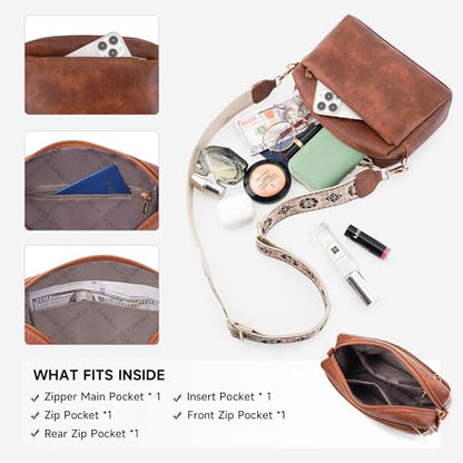 APHISON Small Crossbody Bags for Women, Triple Zip Crossbody Cell Phone Purse Shoulder Handbags with Adjustable Strap | Small - color: 001-brown