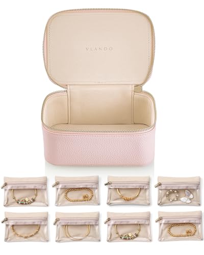 VLANDO Jewelry Travel Case with 8 Clear Velvet Zipper Pouches,Pink | Travel Essentials,Individual Zipper Pouches,Necklaces,Bracelets Organizer,Women Brides Travel Birthday Gift - color: C.8PCS Pink