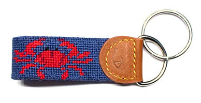 Leather Hand-Stitched Needlepoint Key Fob or Key Chain - color: Crab