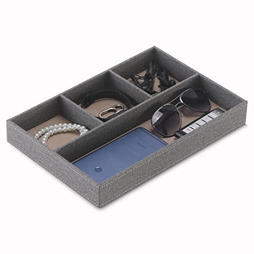 Desktop Storage Organizer, Bedside Table or Storage rack Leather Tray, Valet Tray, Dresser Organizer, 4 Compartments,PU Leather Drawer Storage Organizer Decorative Trays. (gray) - color: gray