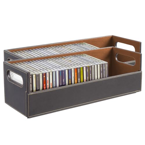 Stock Your Home 2- Pack CD Storage Box, Organizer Shelf for Movie Cases, DVDs, Cassette Tape Display Stand, Disc Holder Can Store Up to 40 CDs, Faux Leather (Brown) - color: Gray/Espresso