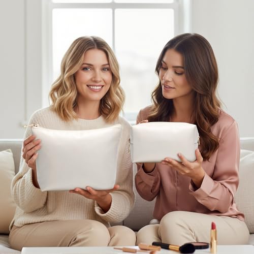 Kigeli 2 Pcs PU Leather Makeup Bag Set for Women Waterproof Aesthetic Cosmetic Bag Large & Small Travel Toiletry Organizer Pouch Skincare Organizer Bridesmaid Mother's Day Birthday Gift(Beige) - color: Beige
