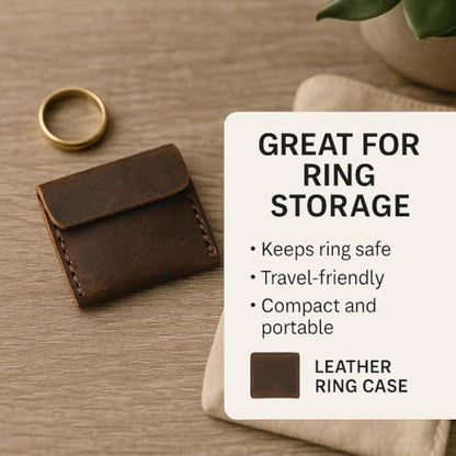 Handmade Brown Leather Wedding Ring Case, Engagement Ring Pouch for Bride and Groom, Travel Jewelry Storage, Proposal RingHolder, and RingBearer, Small Jewelry Pouch - color: Brown