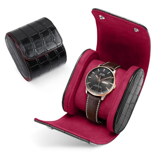 PU Leather Watch Roll Case Organizer-Secure Storage with Removable Pillows & Solid Dividers, Portable Men's Watch Display Case for Home, Travel, and Anniversary Birthday (Black-1 Slot) - size: Black-1 Slot