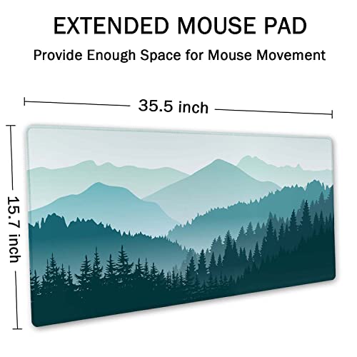 Large Mouse Pad, Full Desk XXL Extended Gaming Mouse Pad 35.5" X 15.7", Waterproof Desk Mat with Stitched Edge, Non-Slip Laptop Computer Keyboard Mousepad for Office & Home, Green Mountain Landscape - color: Green Mountain Landscape