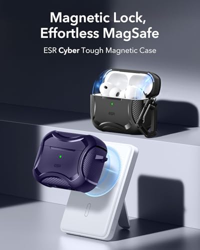 ESR for AirPods Pro 3 Case (2025), Magnetic Lid, Cyber Tough Series, Purple | Compatible with Airpods Pro 3rd Generation (USB-C Cable), Compatible with MagSafe, Powerful Drop Protection - color: Purple, size: AirPods Pro 3 Case