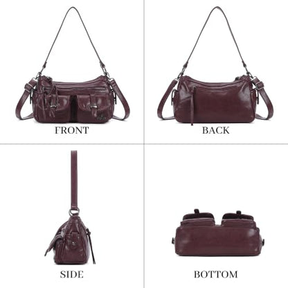 Angel Kiss Hobo Purses for Women Crossbody Shoulder Bag Ladies Multi Pocket Handbags with Adjustable Shoulder Strap | Soft Vegan Leather - color: Wine