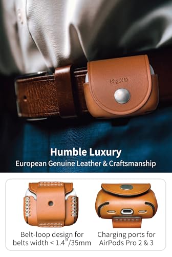Genuine Leather AirPods Pro 3 Cover - Handcrafted Protective Case Anti-Lost Belt Loop Lanyard Ports with Cover Clip Holder, Compatible with Apple AirPods Pro 3 (Tan) - color: Tan