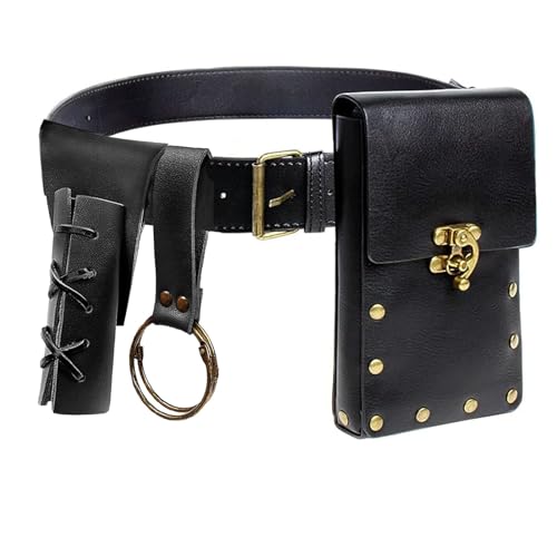 Belt Pouch Waist Bag Fanny Pack Steampunk Phone Holder Medieval Bag Leather Belt Renaissance Cosplay Costume Accessories - color: sword-black
