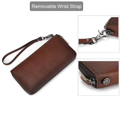 Genuine Leather Long Wallet for Men, Large Capacity Purse Clutch Bag Handbag Checkbook Cash Credit Cards Phone Holder | Large Capacity - color: 1007SZ-Coffee