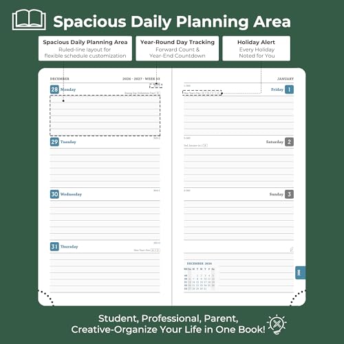 Weekly Monthly 2026-2027 Planner (July 26-Dec 27),6.5"x3.75" | 18 Months Agenda Plan with Month Tabs & Pocket,Expenses/Note Pages, Academic Calendar with Vegan Leather Cover,Green - color: Green, size: Pocket-6.5" x 3.75"