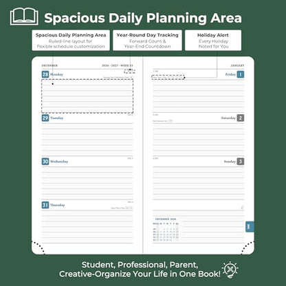 Weekly Monthly 2026-2027 Planner (July 26-Dec 27),6.5"x3.75" | 18 Months Agenda Plan with Month Tabs & Pocket,Expenses/Note Pages, Academic Calendar with Vegan Leather Cover,Green - color: Green, size: Pocket-6.5" x 3.75"