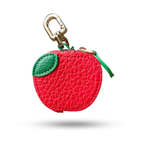 2.56 x 2.17 Inch Apple Fruit Bag Charm Cute Mini Coin Purse Keychain,Mini Leather Coin Pouch Change Purse for Backpack Decoration,Coin Apple Wallet Gifts for Girl Women - color: apple