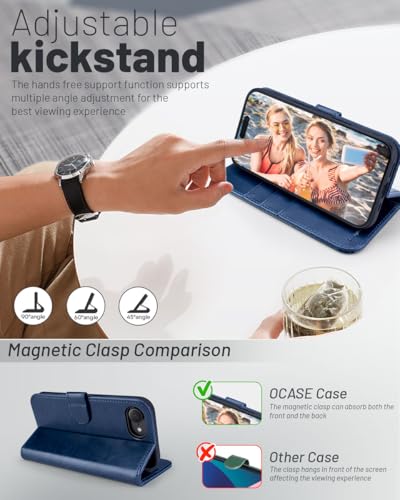 OCASE for iPhone 17e/iPhone 16e Wallet Case, Card Holder, Blue | RFID Blocking, Kickstand, Magnetic Closure, PU Leather Flip Folio, Shockproof TPU Shell, Protective Phone Cover (6.1") - color: Blue