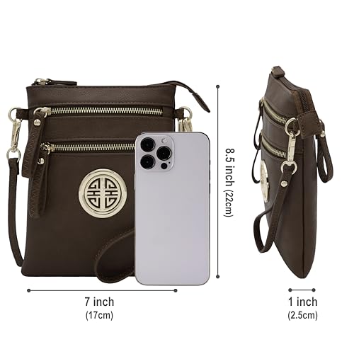 Small Multi Zipper Pockets Crossbody Bag with Detachable Wristlet - color: Coffee