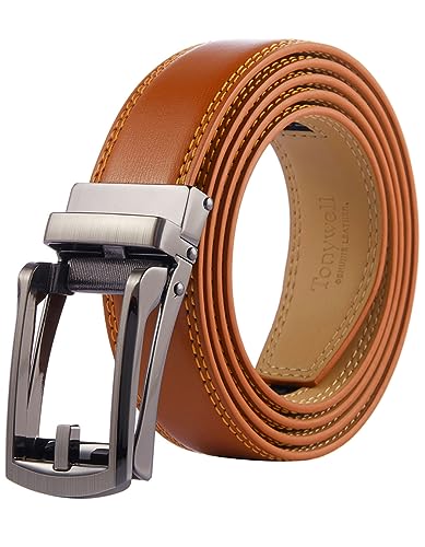 Tonywell Click Belt Men, Ratchet Belts for Dress Pants - color: Light Brown Leather & Gun Metal Buckle