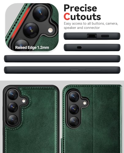 OCASE for Samsung Galaxy S25 Detachable Wallet Case, Blackish Green | 2-in-1, Card Holder, RFID Blocking, Stand, Wrist Strap, Shockproof, Wireless Charging, Magnetic, PU Leather Flip Phone Cover - color: Blackish Green, size: Samsung Galaxy S25