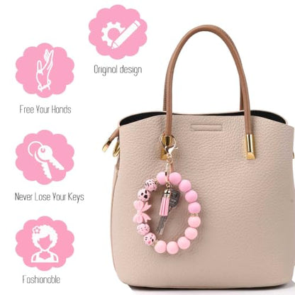 BAOSIWA Silicone Beaded Keychain Wristlet Key Ring Bracelet Cute Car Key Chain Holder for Women Girls - color: Bow