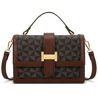 KKXIU Crossbody Bag for Women, Top Handle Purse Small Designer Handbag | Adjustable Shoulder Strap, Small Purse for Lady, Shoulder Clutch - color: Brown Checkered