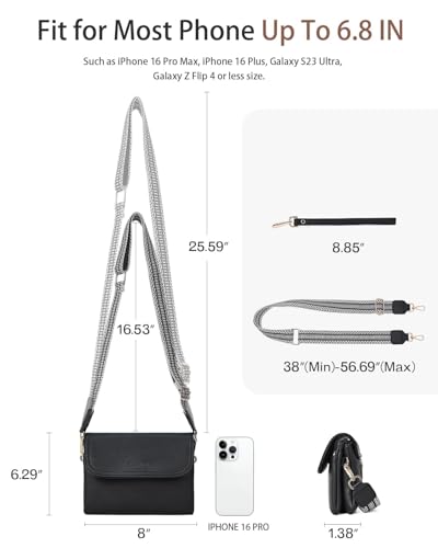 CHOLISS Small Crossbody Bags for Women, Vegan Leather Cell Phone Purse, Mini Travel Purse with Adjustable Strap Womens Gifts - color: Guitar&wrist Straps - 03 Classic Black